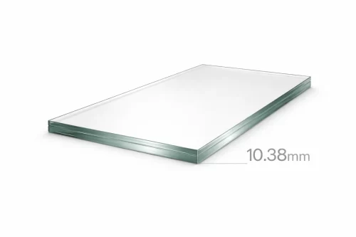 10.38mm clear laminated safety glass panel cut to size in Melbourne with polished edges on clean white background